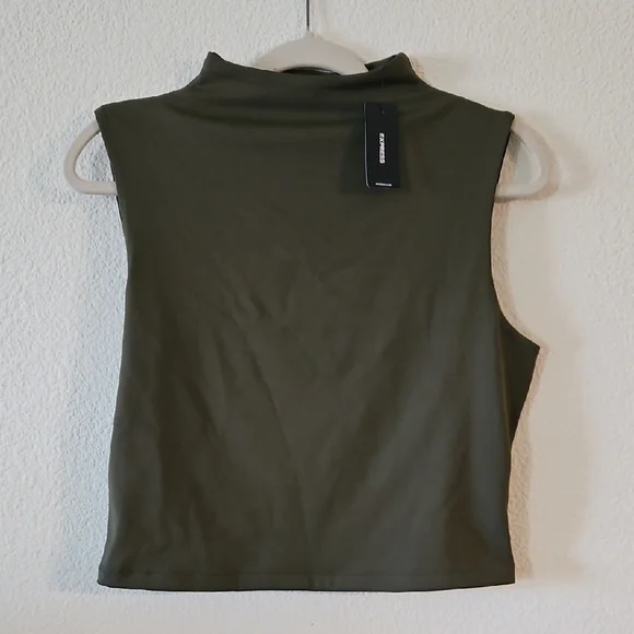 Express Olive Mock Neck Crop Top - Picture 1 of 2